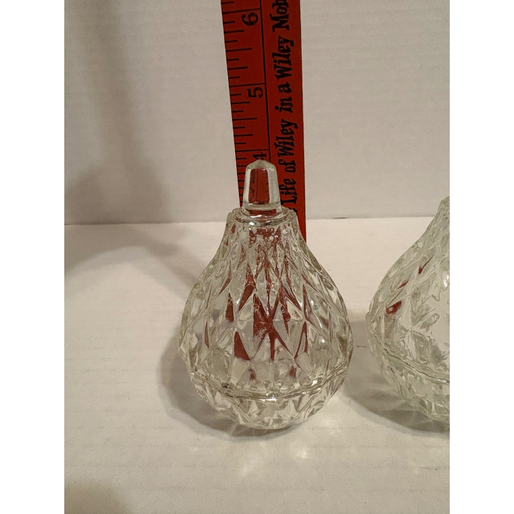 Vintage Diamond Point Cut Clear Glass Pear Trinket Dish Set of 2 Lidded Box - Picture 3 of 4